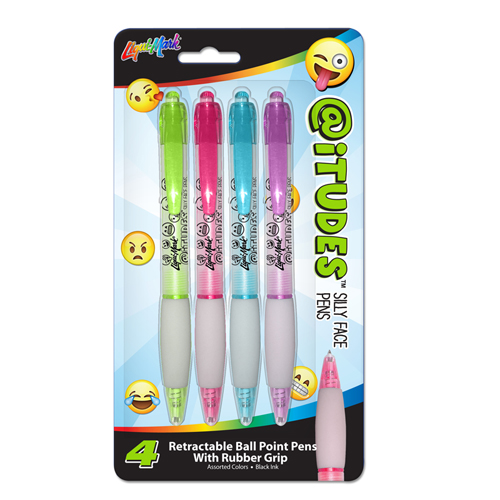 4 ct @iTUDES™ Emoji Silly Face Retractable Ball Point Pens with Rubber Grip