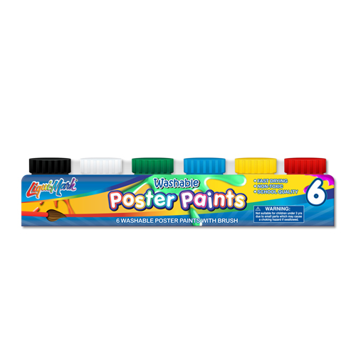 6 ct Washable Poster Paints With Brush