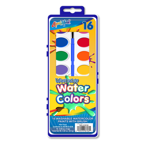 16 ct Washable Watercolor Paints With Brush