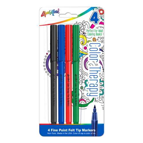 4 ct Color Therapy® Adult Coloring - Fine Point Felt Tip Markers - Black, Blue, Red & Green