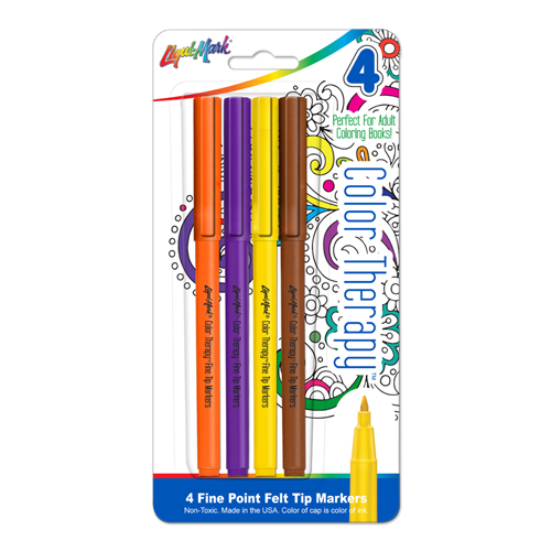 4 ct Color Therapy® Adult Coloring - Fine Point Felt Tip Markers - Orange, Purple, Yellow & Brown