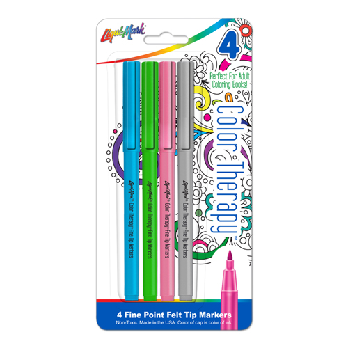 4 ct Color Therapy® Adult Coloring - Fine Point Felt Tip Markers - Lt. Blue, Lt Green, Pink & Gray