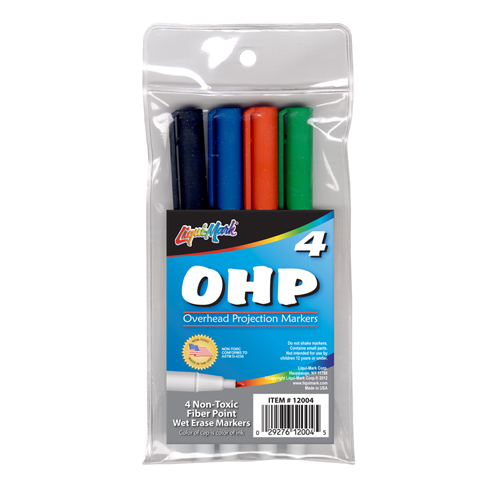 4 ct Fiber Point OHP Markers - Assorted