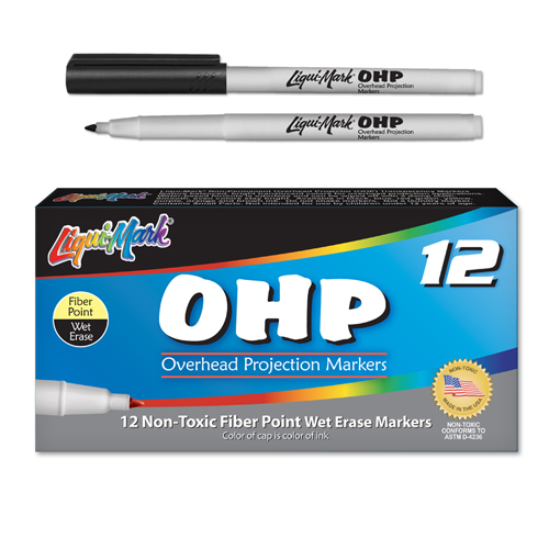 12 ct Fiber Point OHP Markers - Black