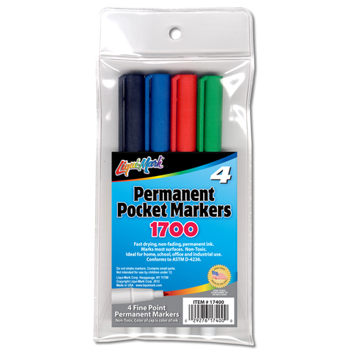4 ct Permanent Extra Fine, Pocket Markers - Assorted