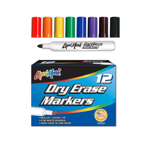 12 ct Broadline, Bullet Tip Dry Erase Markers- Assorted