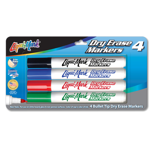 4 ct Broadline, Bullet Tip Dry Erase Markers - Assorted