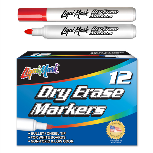 12 ct Broadline, Bullet Tip Dry Erase Markers- Red