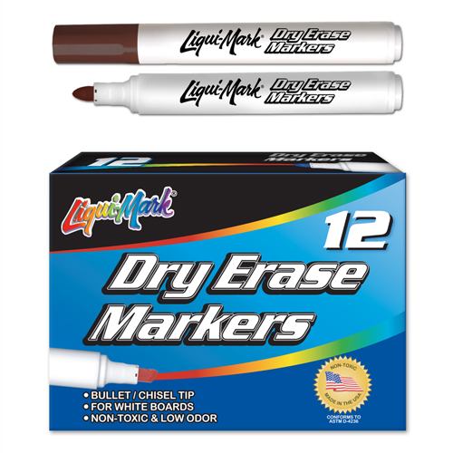 12 ct Broadline, Bullet Tip Dry Erase Markers- Brown