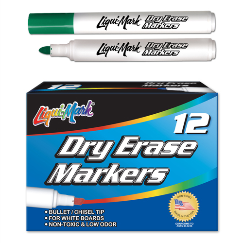 12 ct Broadline, Bullet Tip Dry Erase Markers- Green