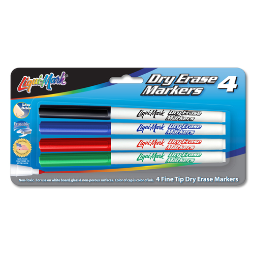 4 ct Fine Tip Dry Erase Markers - Assorted
