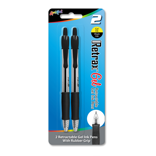2 ct Retrax® Black Gel Pens with Rubber Grip