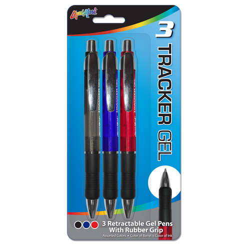 3 ct Tracker Retractable Gel Pens with Rubber Grip