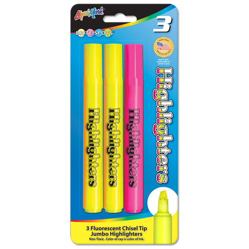 3 ct Broadline Fluorescent Highlighters - 2 Yellow, 1 Pink