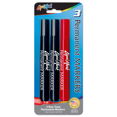 3 ct Broadline Permanent Markers - 2 Black, 1 Red