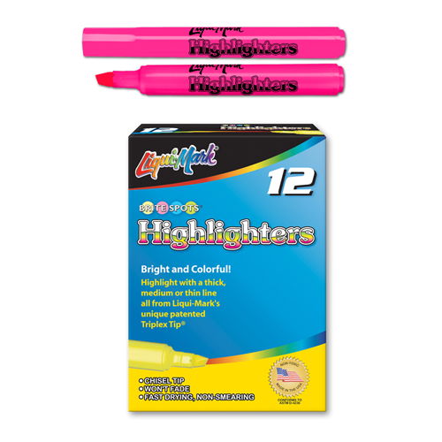 12 ct Broadline Fluorescent Highlighters - Pink