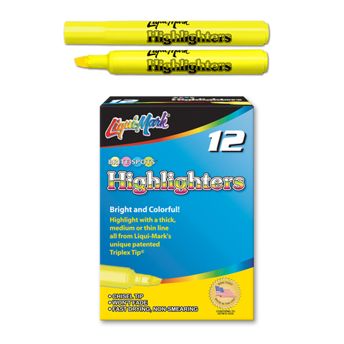 12 ct Broadline Fluorescent Highlighters - Yellow