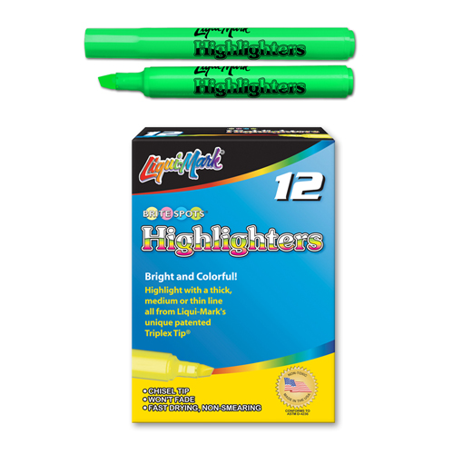 12 ct Broadline Fluorescent Highlighters - Green