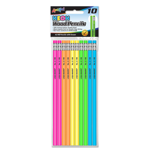 10 ct Neon # 2 HB Pencils with Eraser