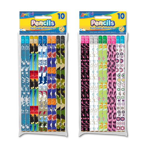 10 ct #2 HB Fashion Pencils with Eraser - Boys and Girls Designs