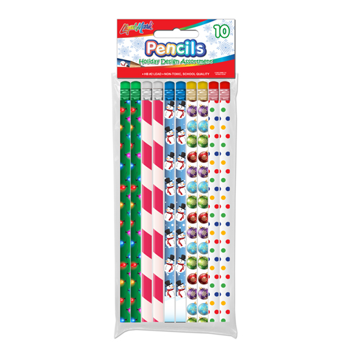 10 ct #2 HB Holiday Theme Fashion Pencils with Eraser