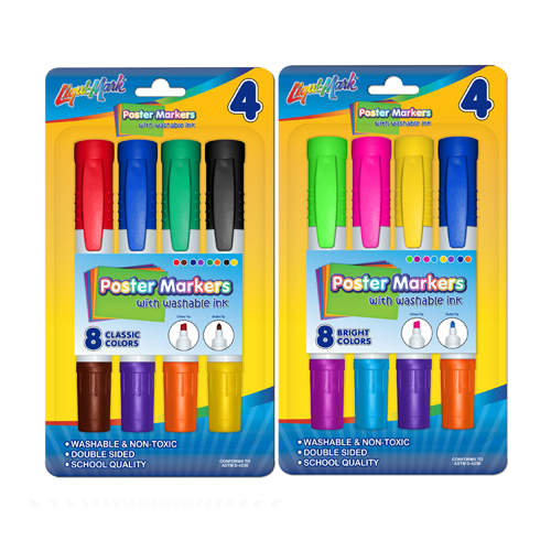 4 ct Washable Double Ended Poster Markers - Standard & Bright Colors