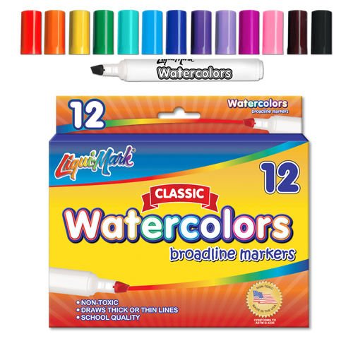 12 ct Broadline, Chisel Tip Watercolor Markers - Assorted