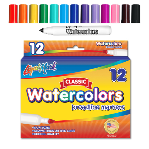 12 ct Broadline, Conical Tip Watercolor Markers - Assorted