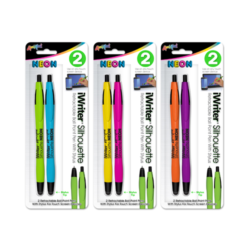 2 ct iWriter® Silhouette Neon Retractable Ball Point Stylus Pens